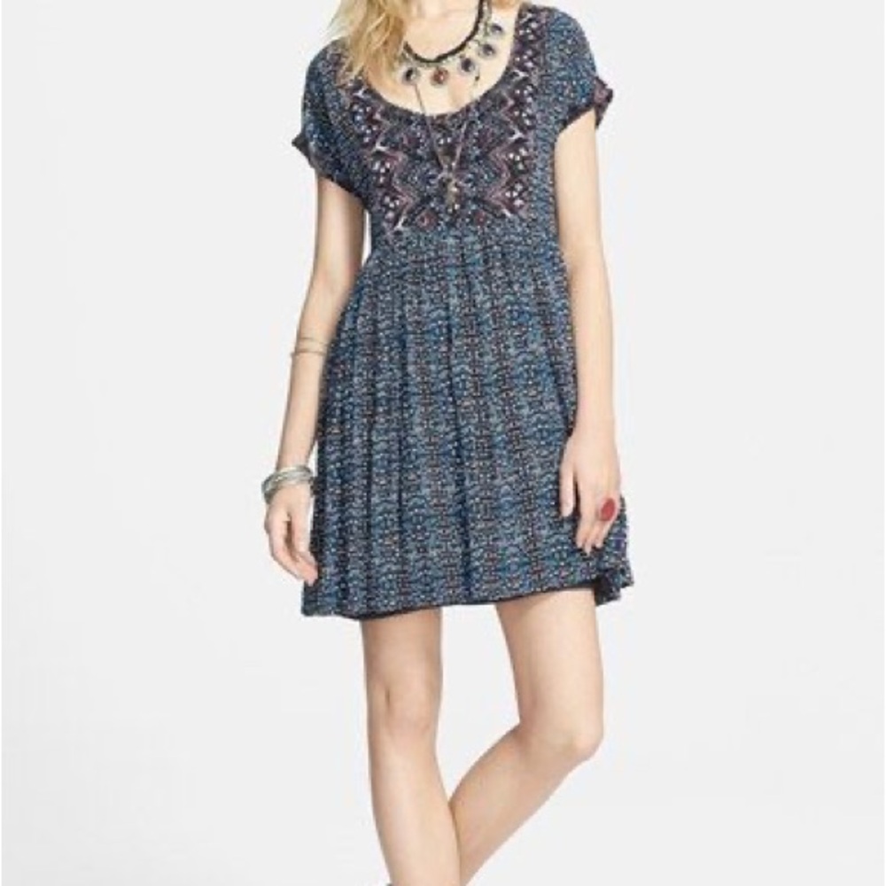 Free People Sundoen Babydoll Dress In Blue EUC - Picture 3 of 11